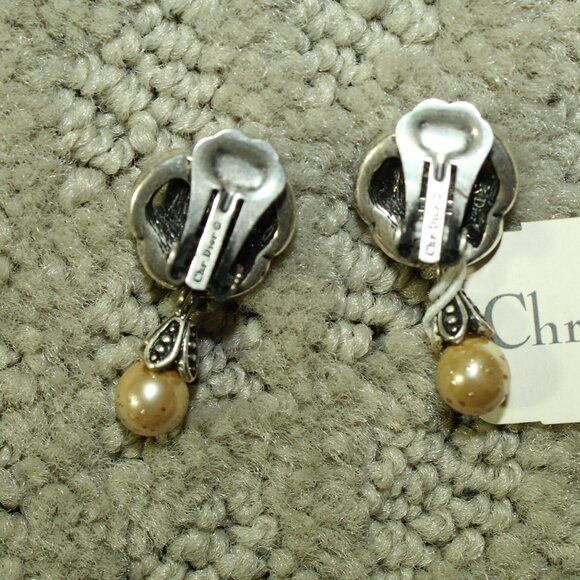 Christian Dior Rhinestone Flower Pendant Antiqued Silver Necklace Earring Set - Picture 8 of 8